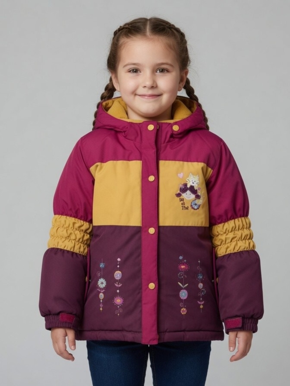 Deux par Deux Girls Winter Coat 6Y Purple Warm Hooded Snow Jacket Embroidered